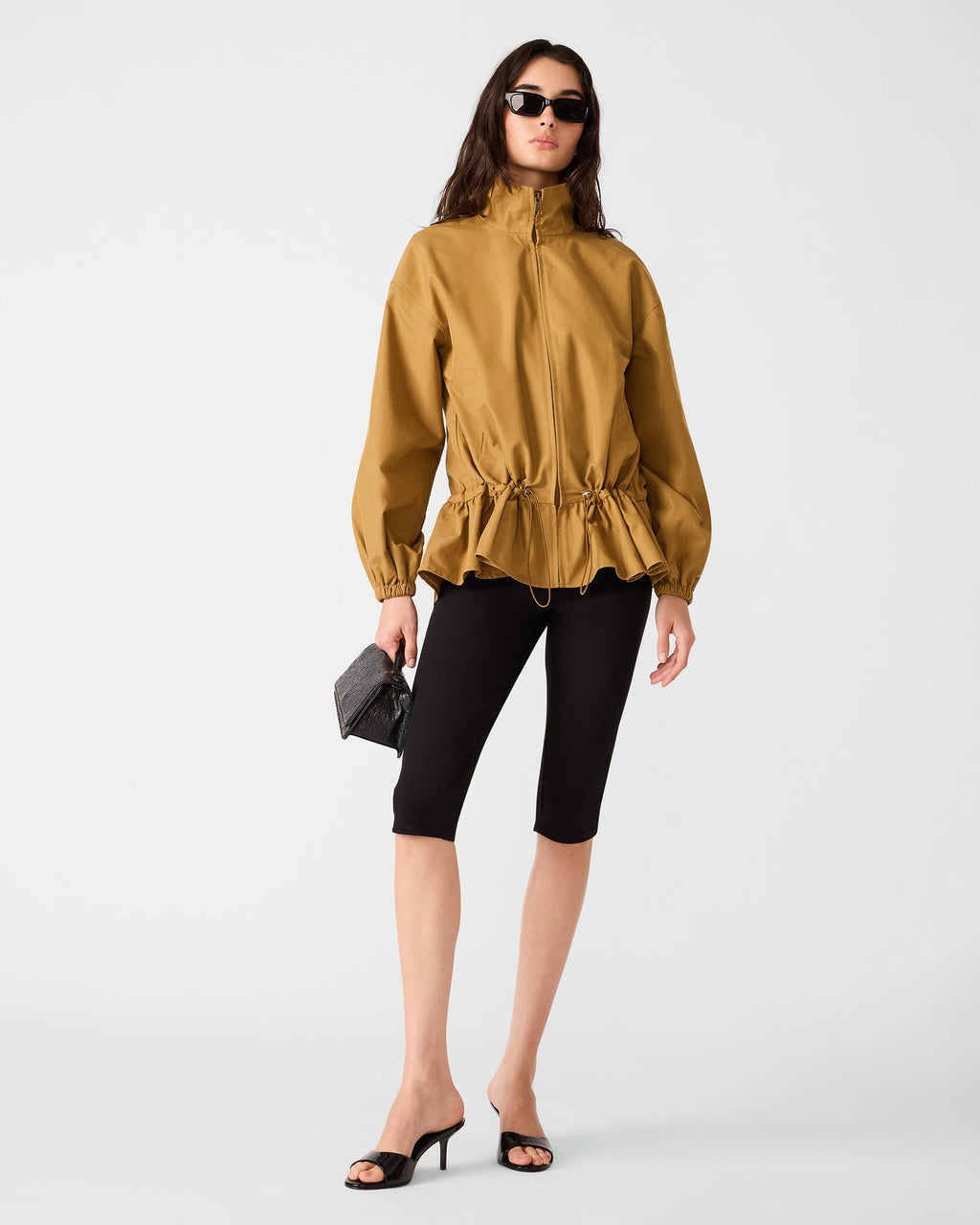 LISLE Old Gold Funnel Neck Cinched-Waist Women's Jacket | Steve Madden