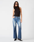 THE MYRTLE Slate Blue Mid-Rise Two-Tone Flared Women's Jeans | Steve Madden