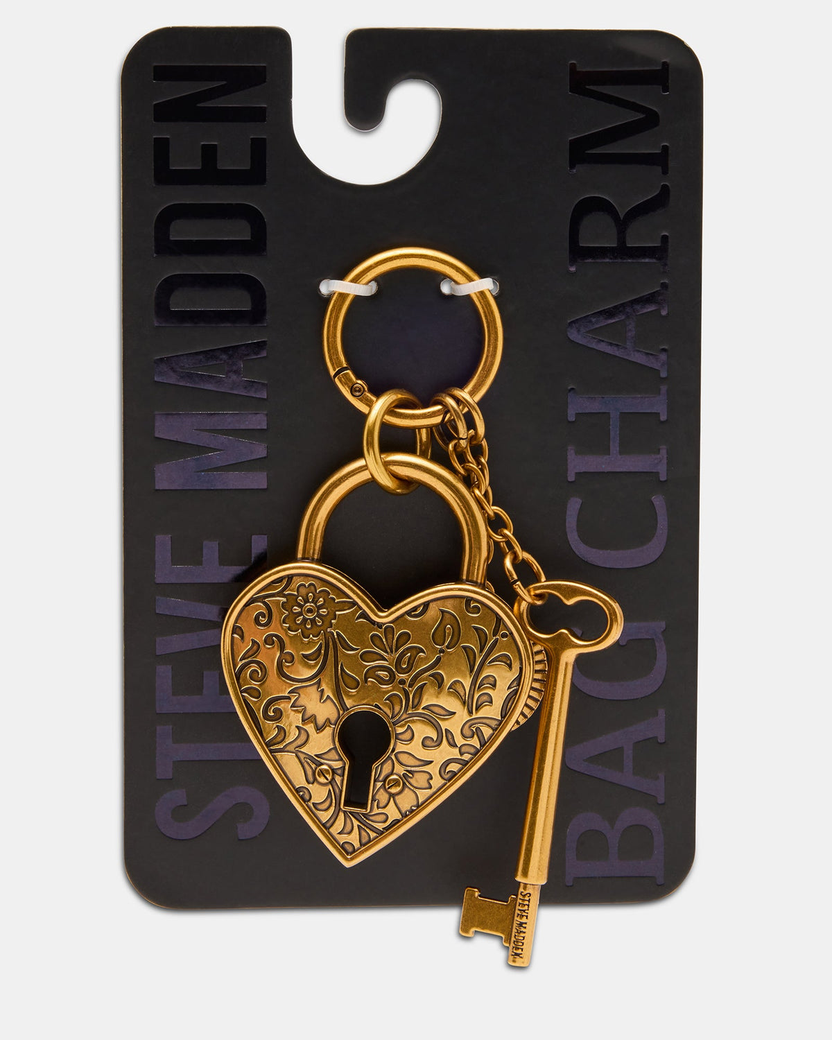 LOCKE Gold Heart Padlock Key Bag Charm Accessory | Steve Madden