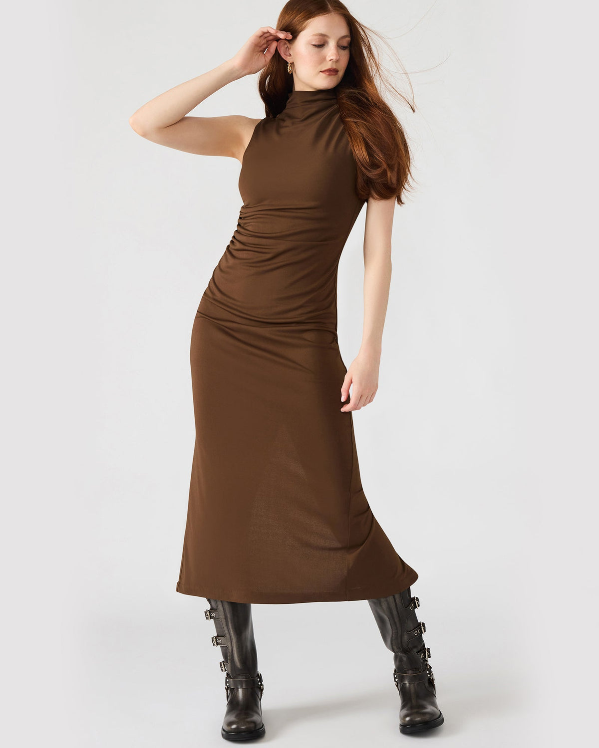 MO Brown Women's Mock Neck Midi Dress | Steve Madden