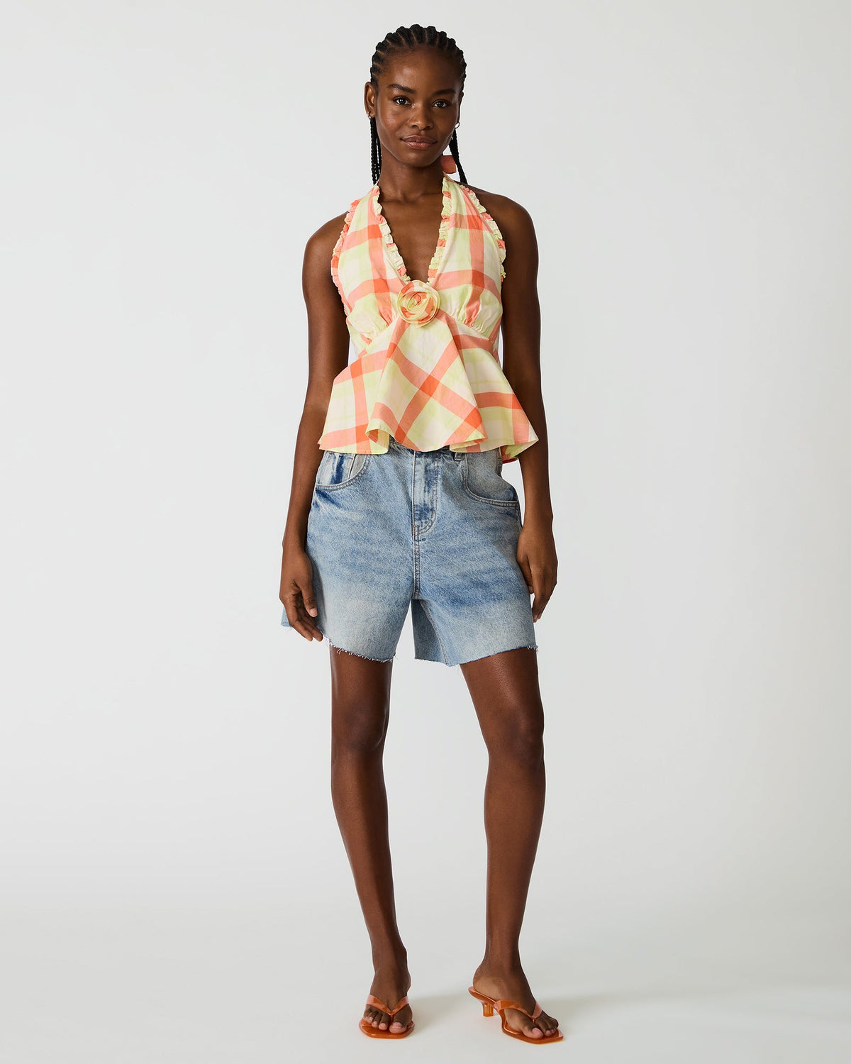 TANIA Plaid Halter Flower Ruffle Women's Top | Steve Madden