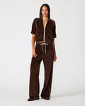 VELOUR TRACK Dark Espresso Stripes Short-Sleeve Women's Jacket | Steve Madden