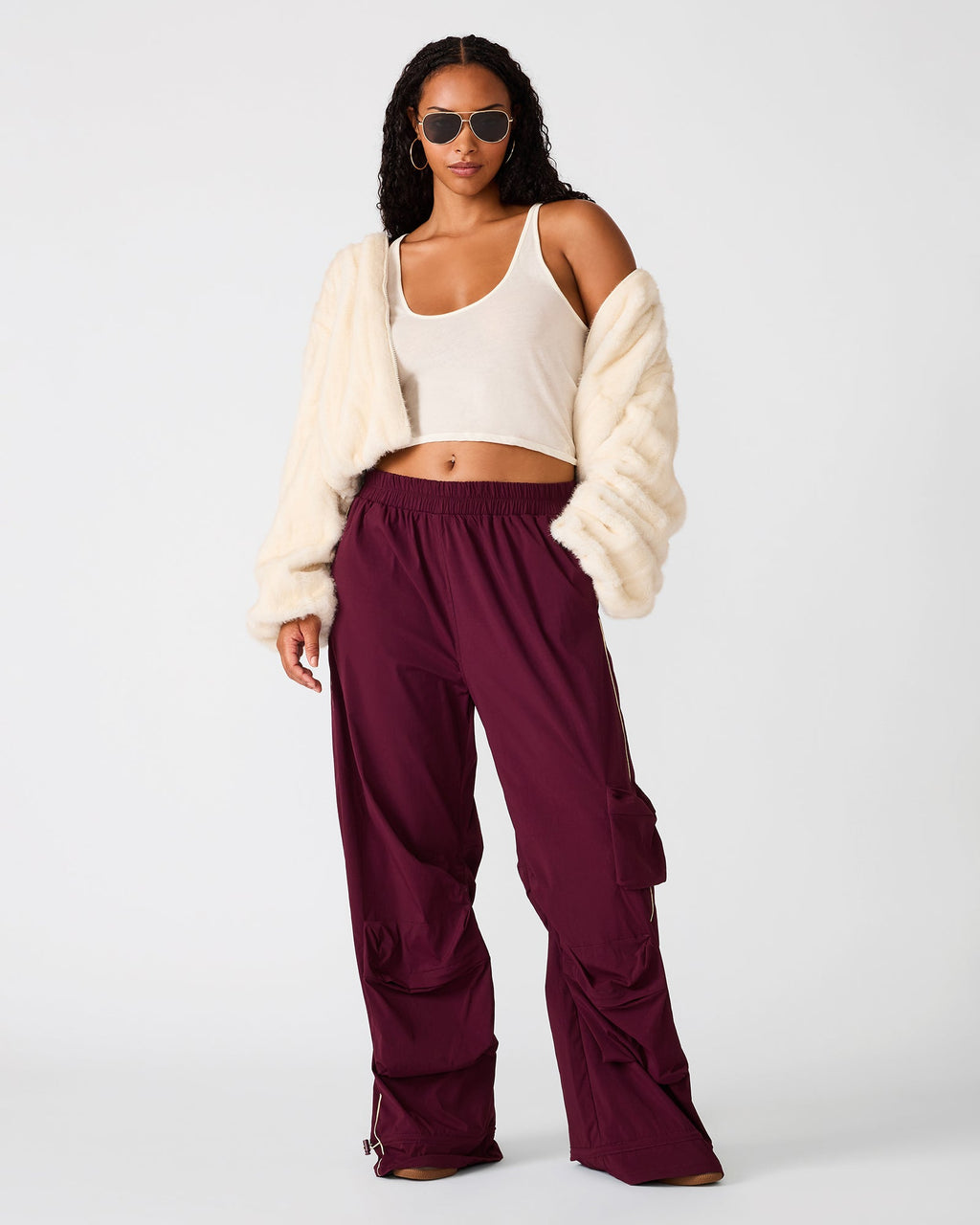 JACEY Deep Fig Mid-Rise Parachute Women's Pant | Steve Madden