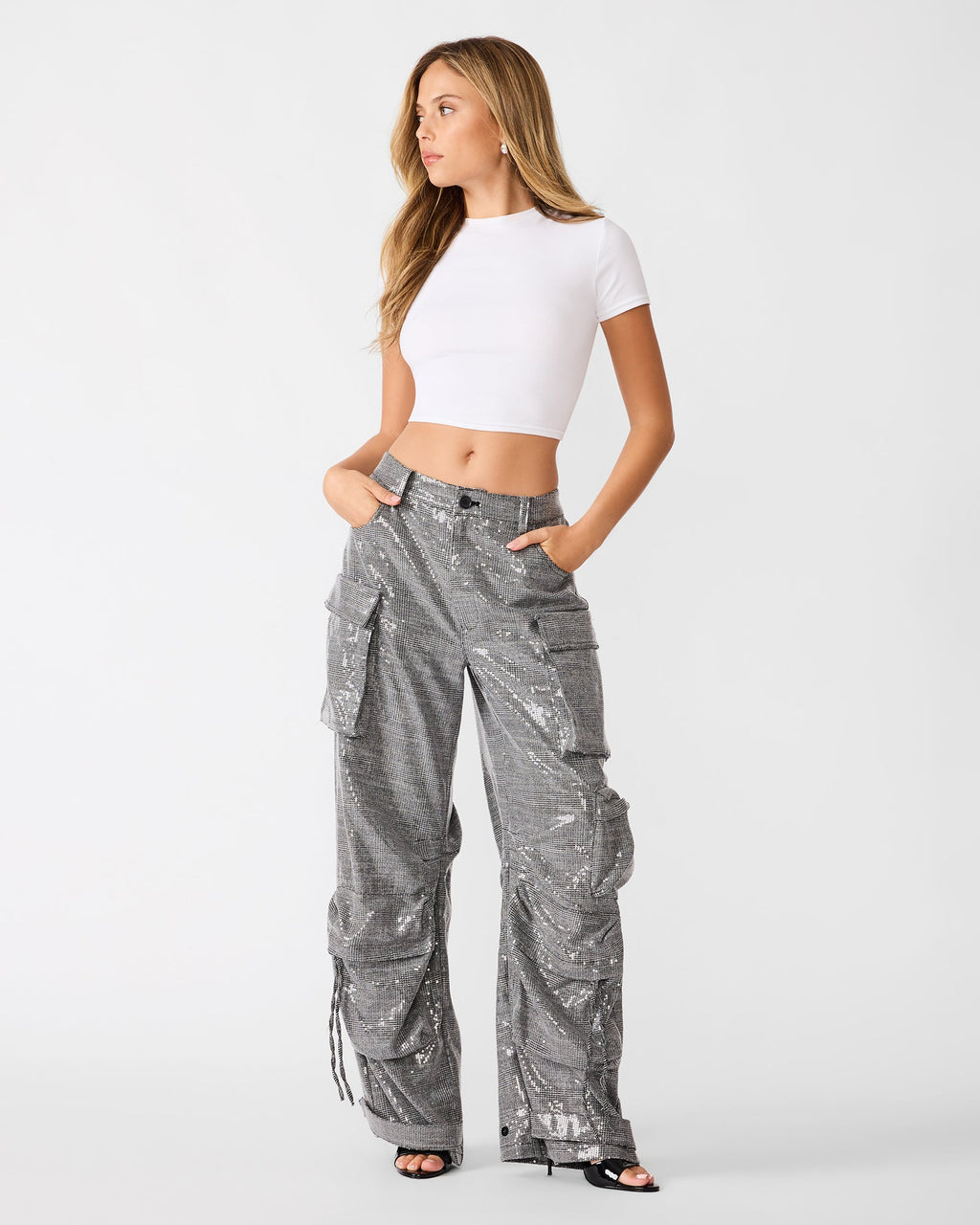 DUO PANT Black Plaid Women's Utility Cargo Pants | Steve Madden
