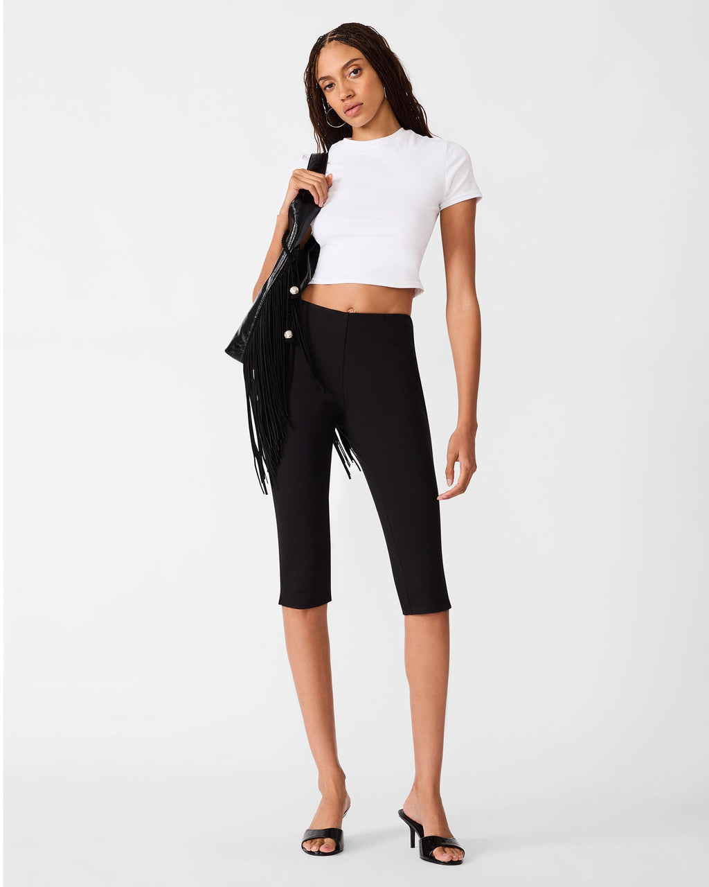 TERI Black Knit Elastic Women's Capri Pants | Steve Madden