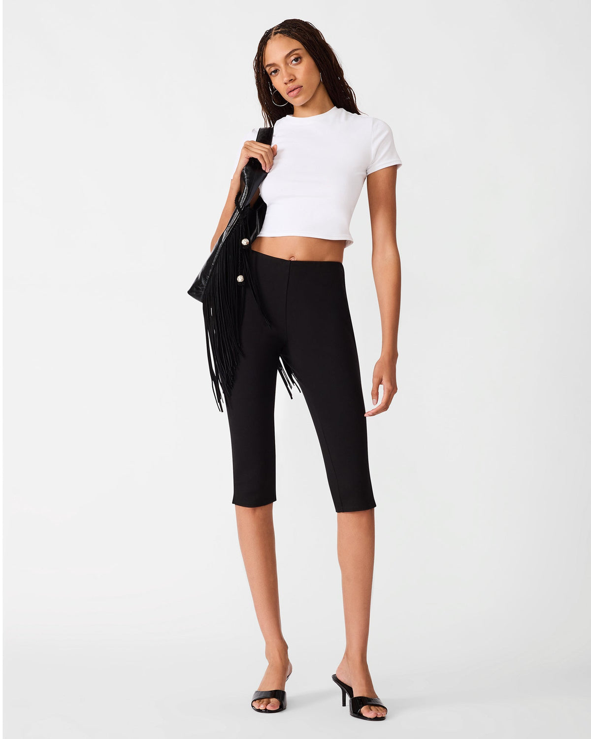 TERI Black Knit Elastic Women's Capri Pants | Steve Madden