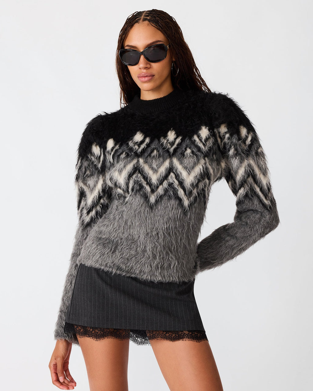 MORA Black Multi Knit Long-Sleeve Women's Sweater Top | Steve Madden