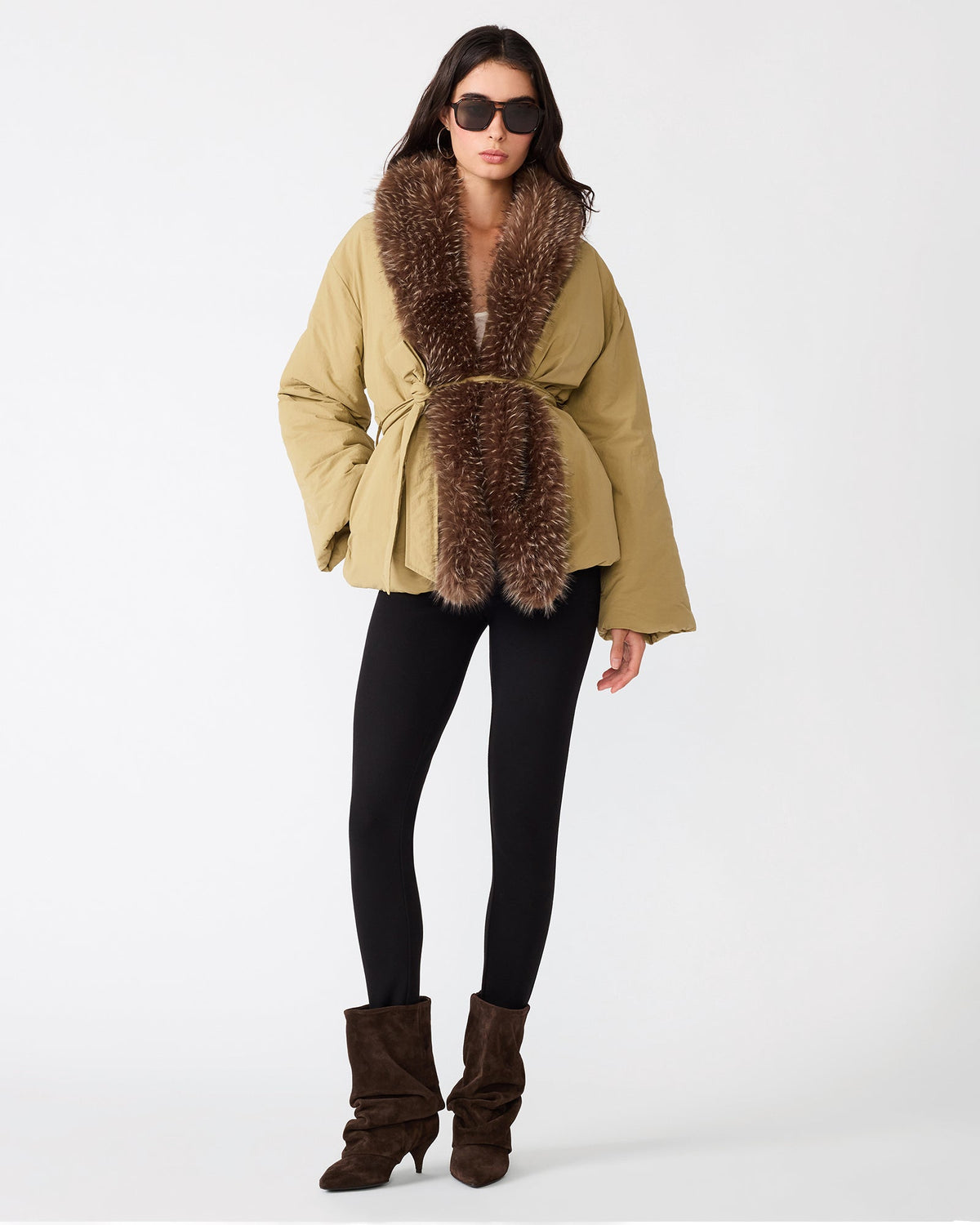 MILLARCA Dusty Taupe Faux Fur Bubble Women's Jacket | Steve Madden