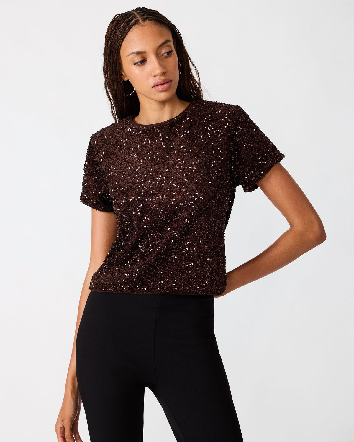 CRESSA Dark Toffee Embellished Sequin Women's Top | Steve Madden
