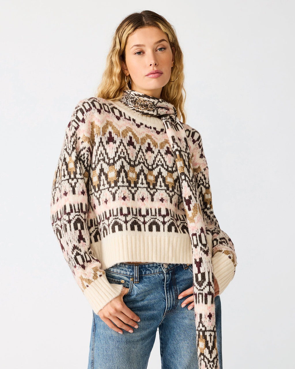 MINDIE Multi Scarf Knit Sweater Women's Top | Steve Madden