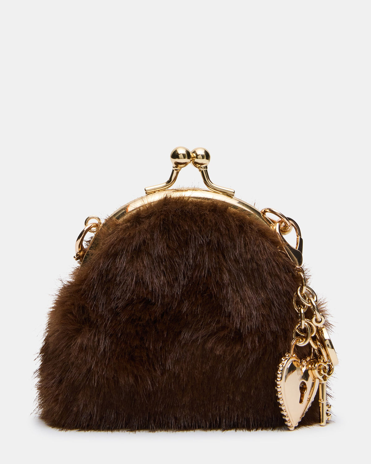 FEYRE Faux Fur Brown Charms Kiss-Lock Crossbody Coin Purse Wallet | Steve Madden