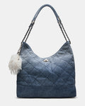 LENI Denim Quilted Slouchy Bag Charm Tote Handbag | Steve Madden