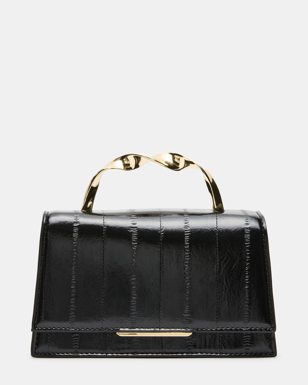 MARCY Black Eel Metal Hardware Top Handle Crossbody Handbag | Steve Madden