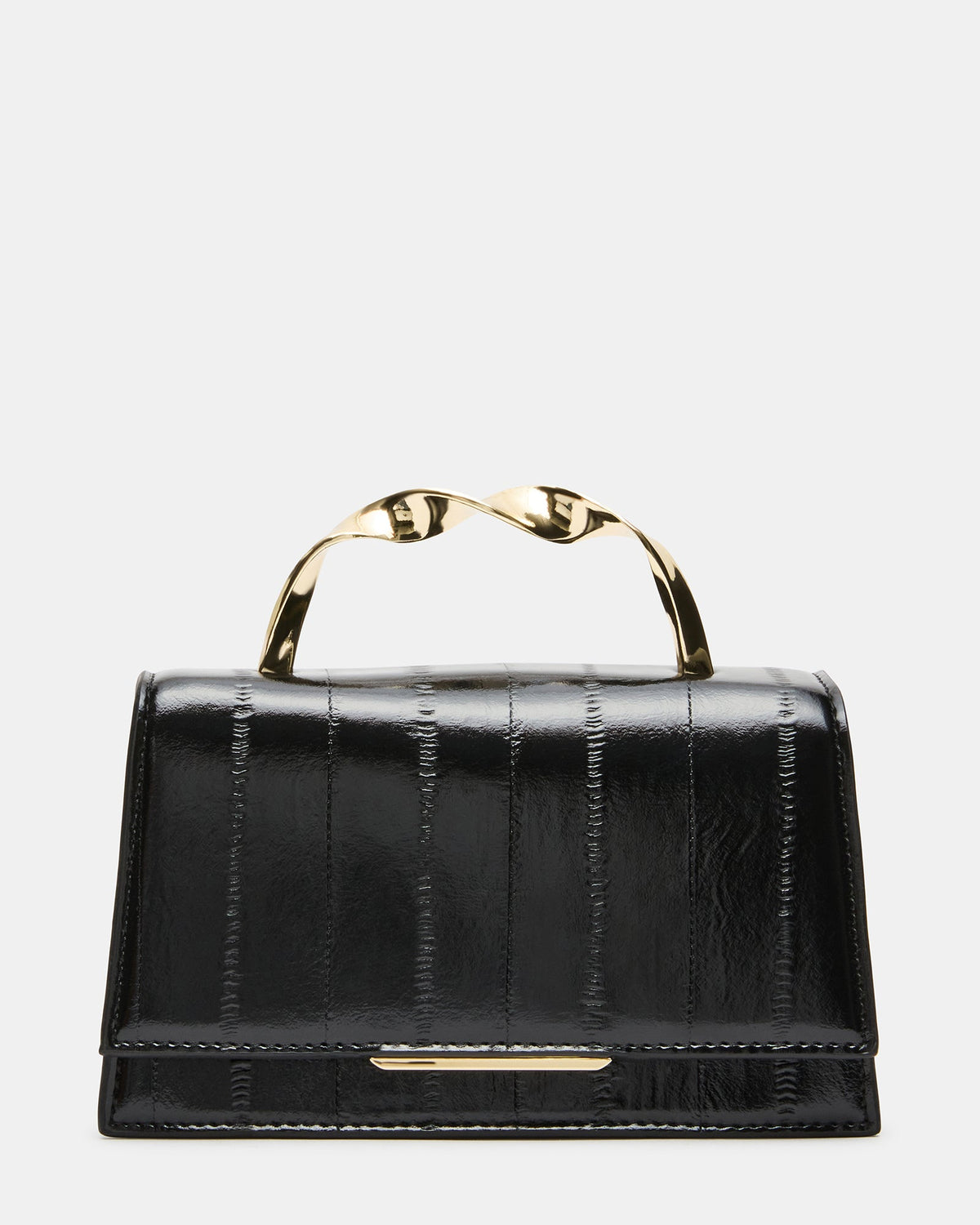 MARCY Black Eel Metal Hardware Top Handle Crossbody Handbag | Steve Madden