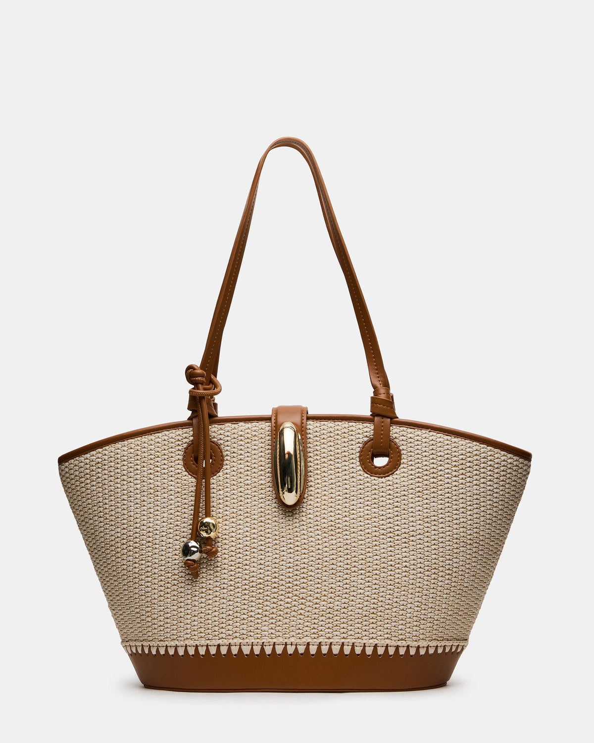 MARLIN Light Natural Crochet Charms Raffia Tote Handbag | Steve Madden