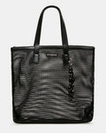 MISHA Black Mesh Beaded Bag Charm Tote Handbag | Steve Madden