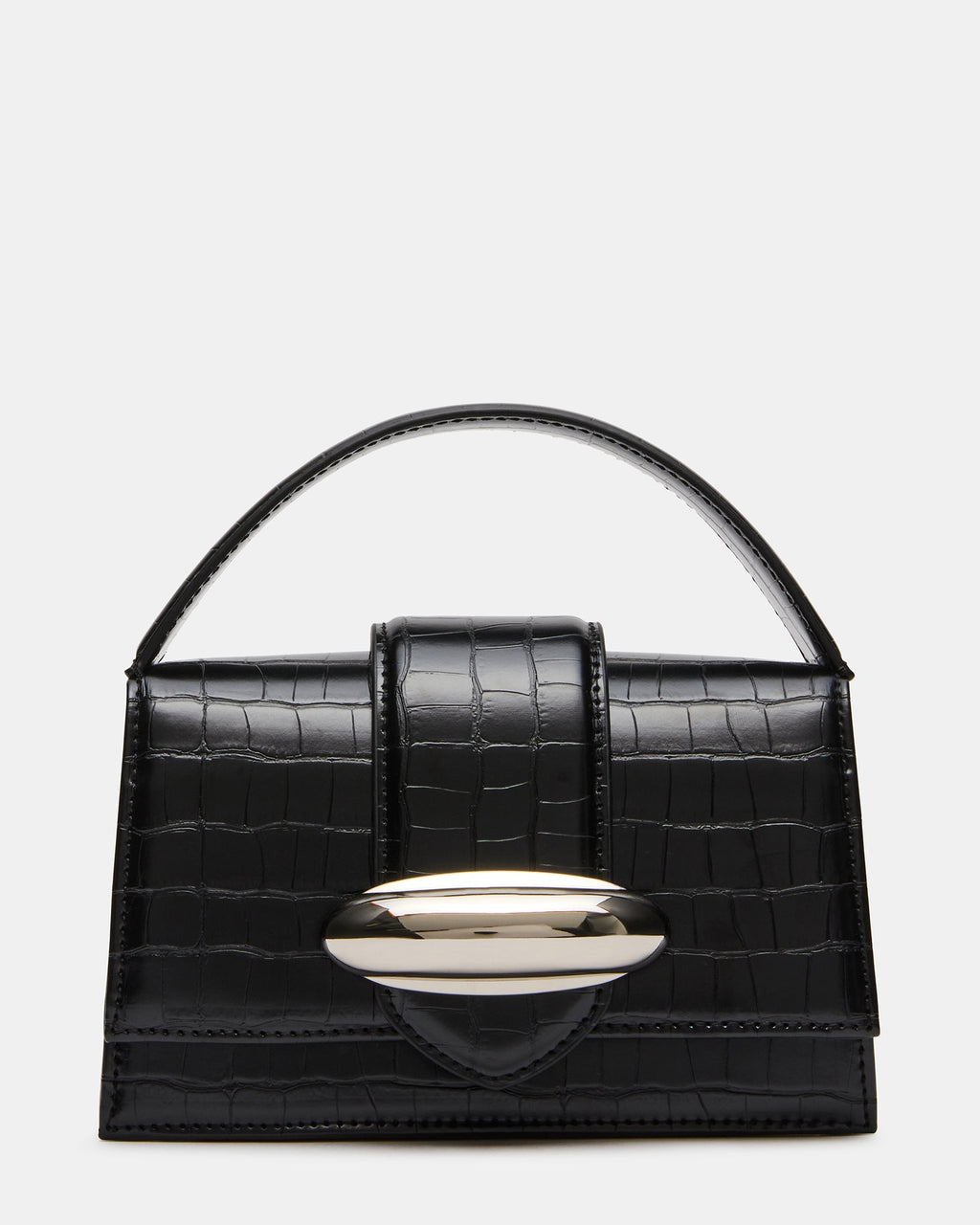 MISHELL Black Crocodile Top-Handle Crossbody Mini Handbag | Steve Madden