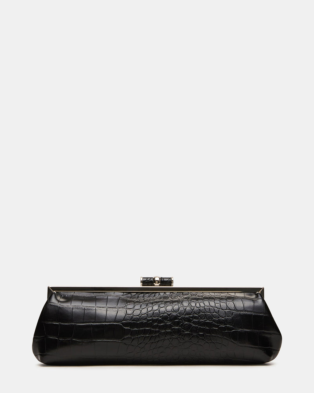 STEFANO Black Crocodile East West Frame Clutch Handbag | Steve Madden