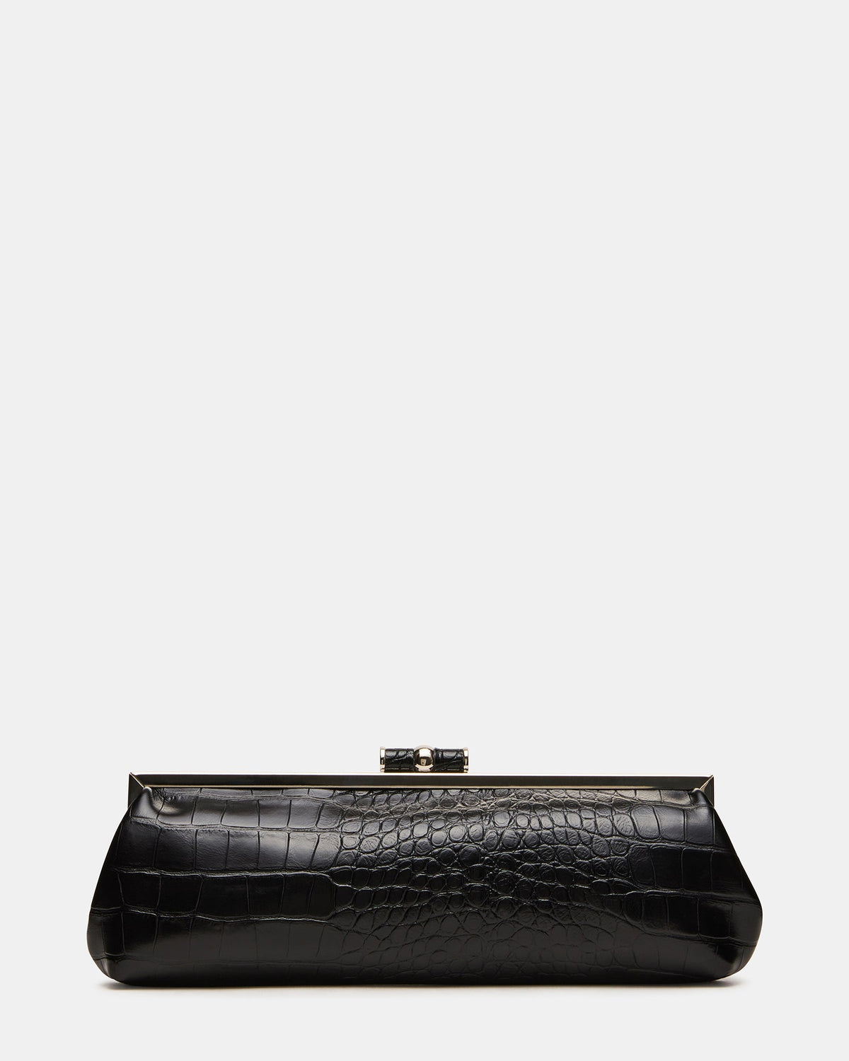 STEFANO Black Crocodile East West Frame Clutch Handbag | Steve Madden