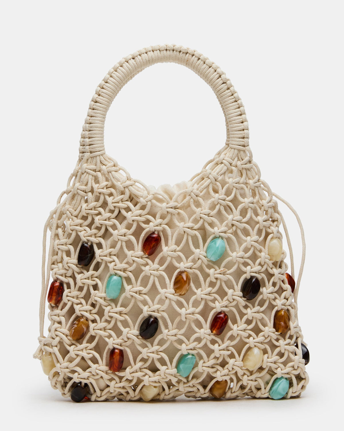 TILDA Multi Beaded Crochet Drawstring Top Handle Handbag | Steve Madden