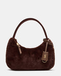 VALERIA Chocolate Faux Fur Charm Shoulder Handbag | Steve Madden