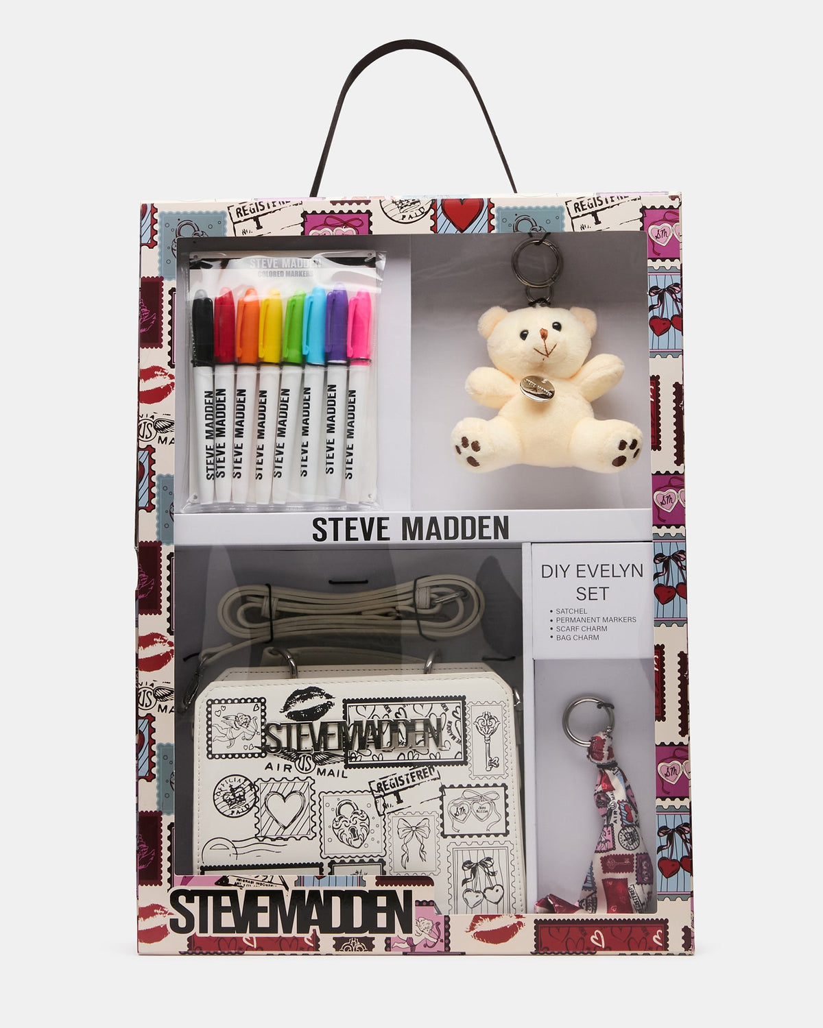 EVELYN STAMP White/Multi Customizable Top-Handle Crossbody Gift Set | Steve Madden