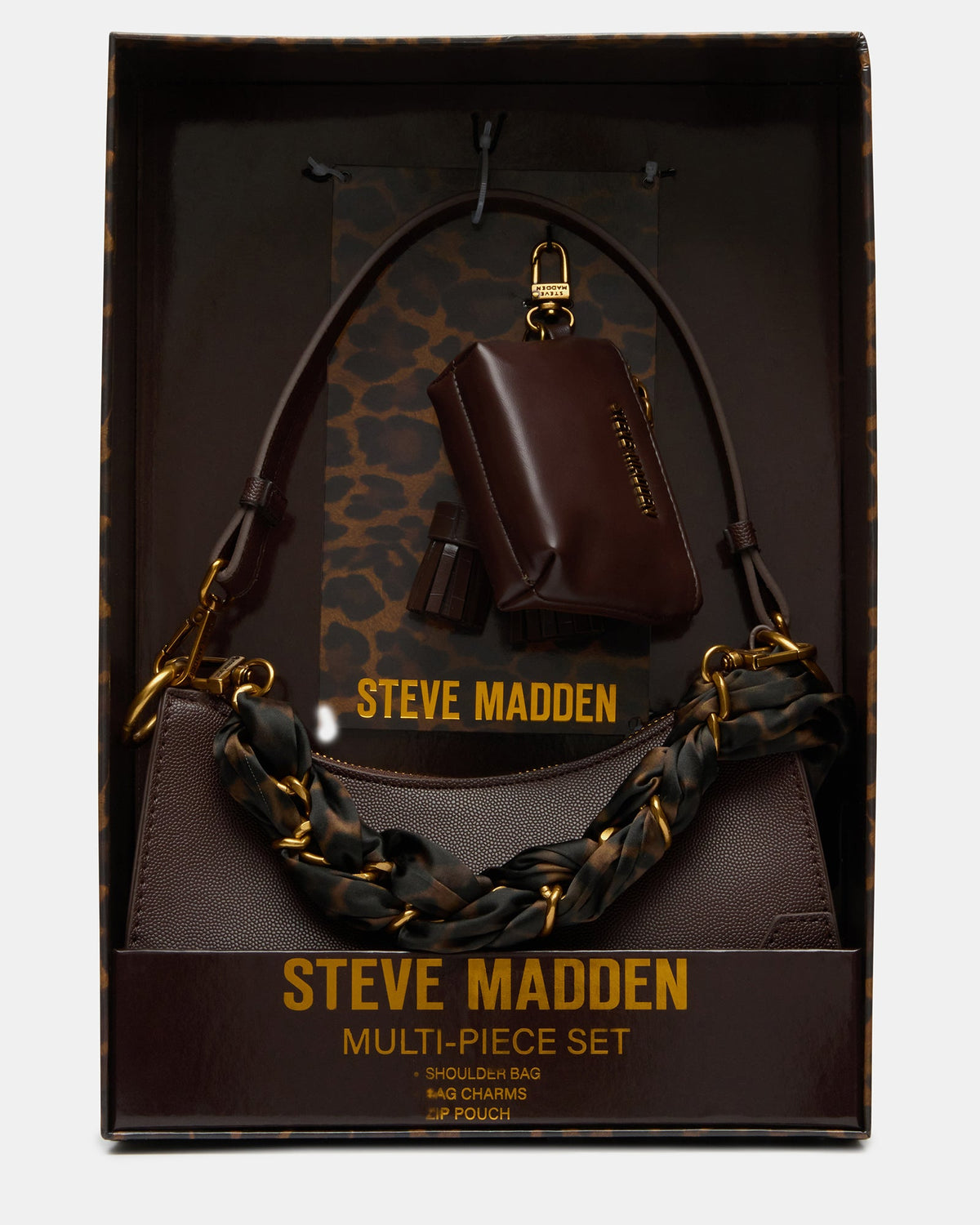 MIKA Chocolate Shoulder Handbag Scarf Charms Gift Set | Steve Madden