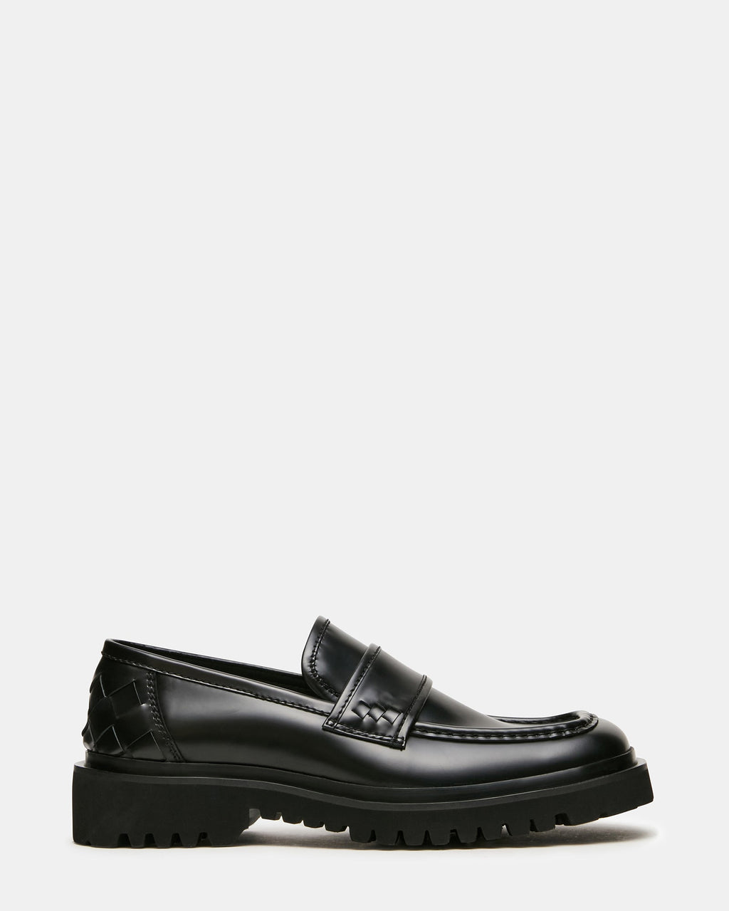 VINCENZO Black Leather Square-Toe Lug Slip-On Men's Loafer | Steve Madden