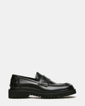 VINCENZO Black Leather Square-Toe Lug Slip-On Men's Loafer | Steve Madden