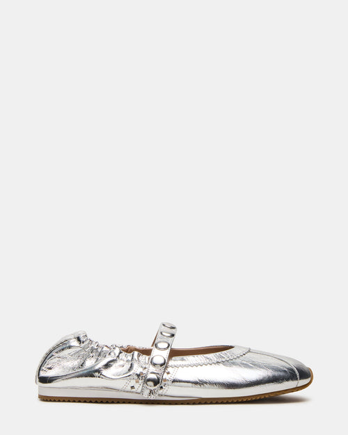 ANAYA Silver Leather Studs Mary Jane Ballet Women's Flat | Steve Madden