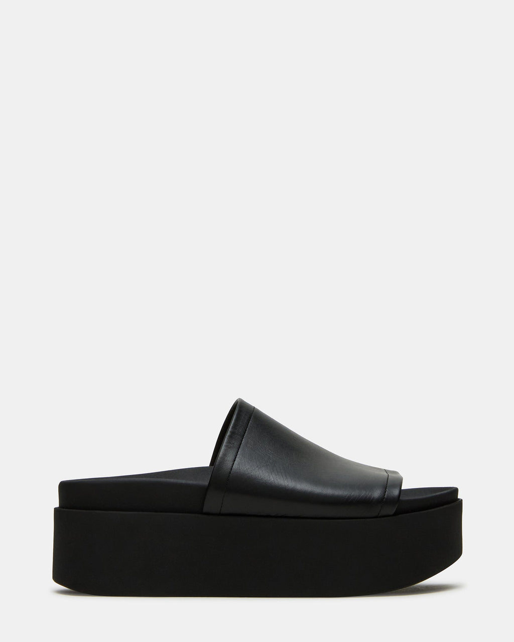 ARWEN Black Leather Women's Platform Footbed Slide Chunky Sandal | Steve Madden