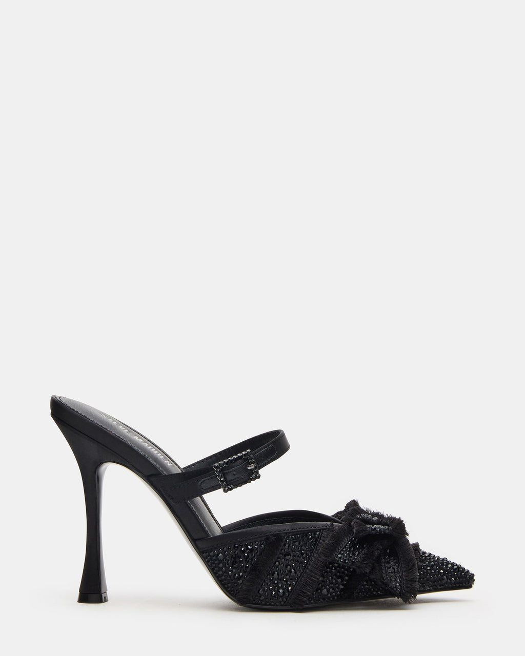 BAYLIN Black Satin Rhinestones Bow Pointed-Toe Stiletto Women's Heel | Steve Madden