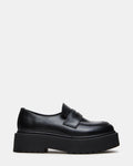 BERKSHIRE Black Leather Platform Lug Women's Penny Loafer | Steve Madden