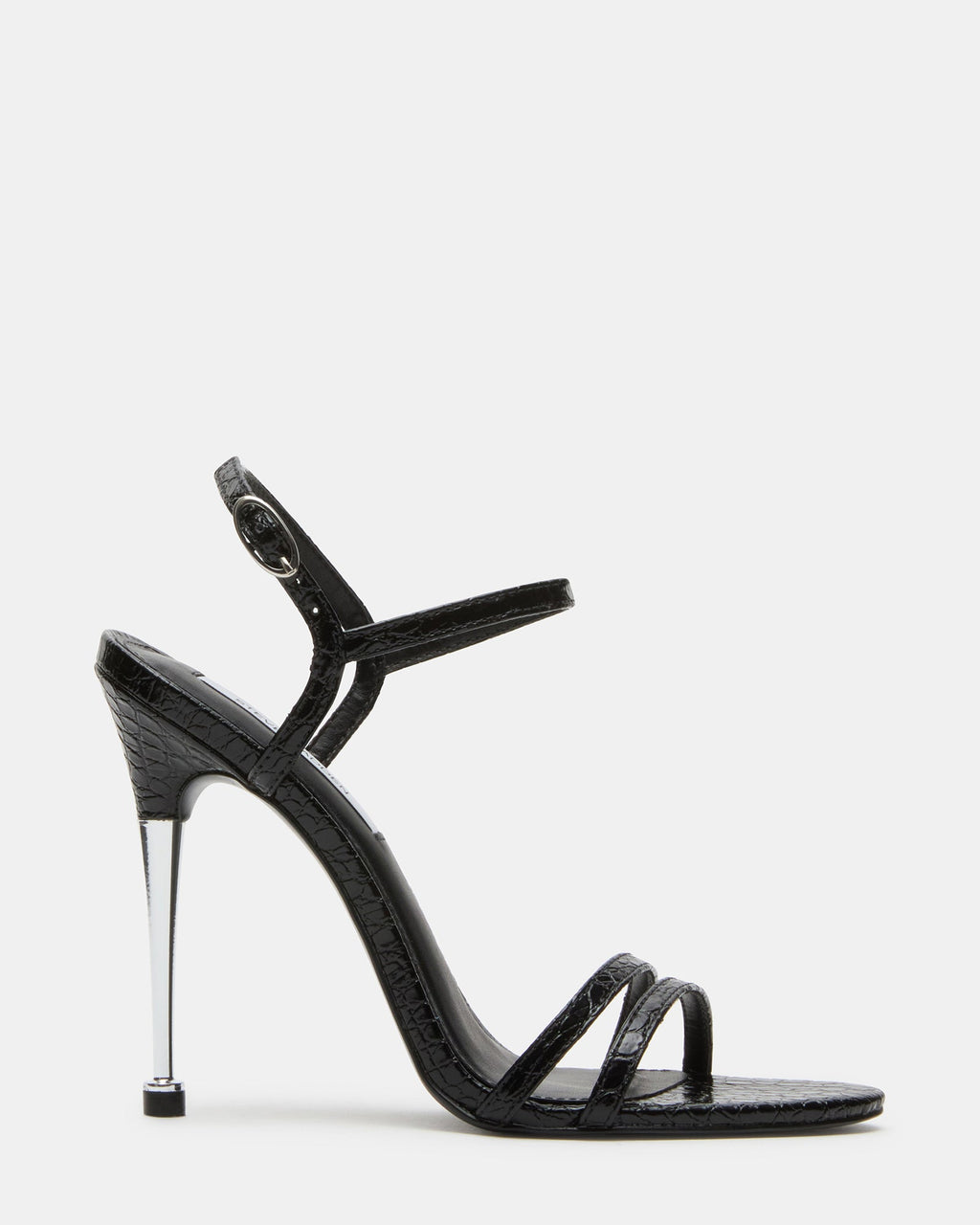 BOWIE Black Crocodile Strappy Stiletto Women's Heel | Steve Madden
