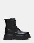 BUFFY Black Leather Lace-Up Combat Women's Ankle Boot | Steve Madden