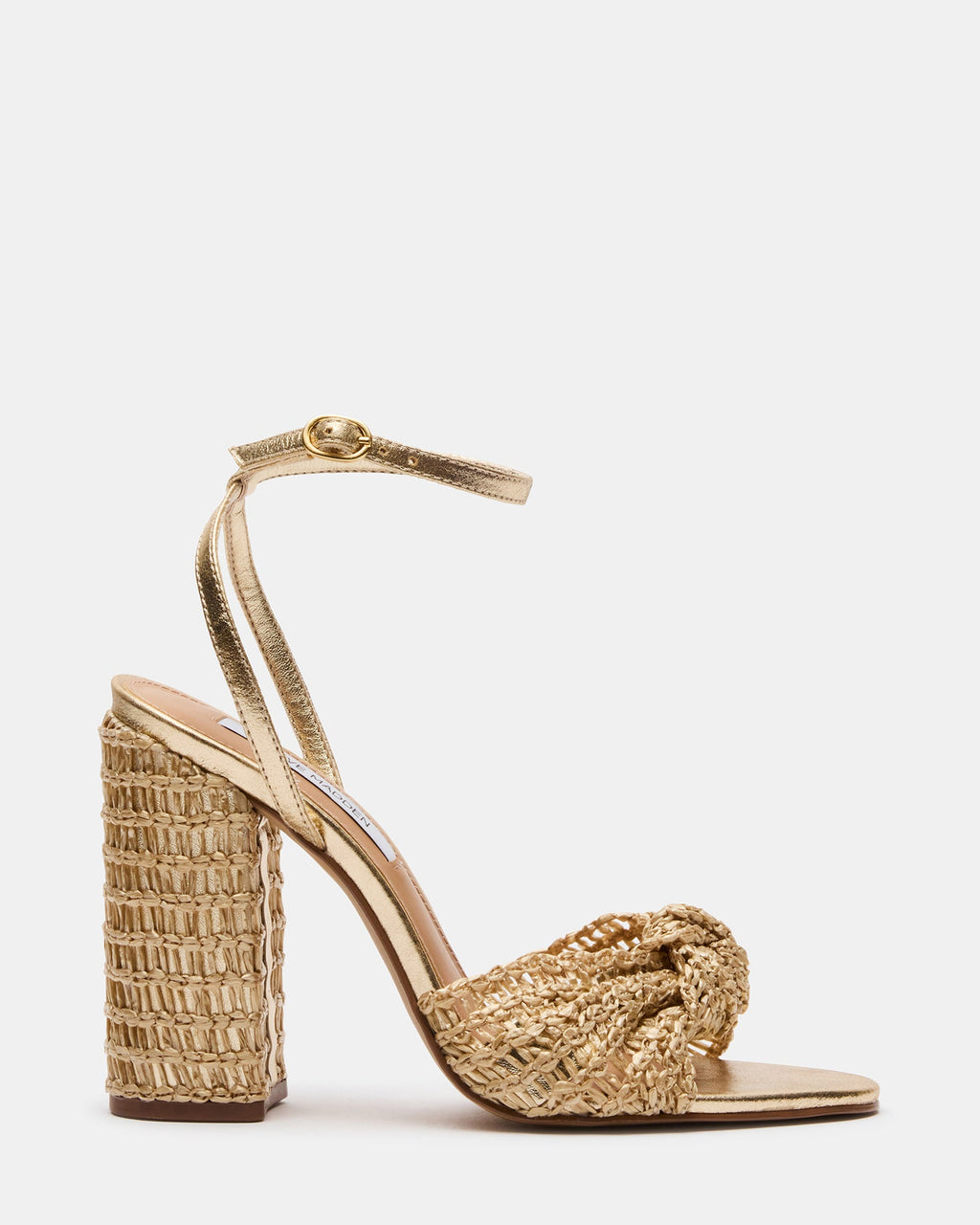 CHEYLA Woven Gold Raffia Women's Block Heel | Steve Madden