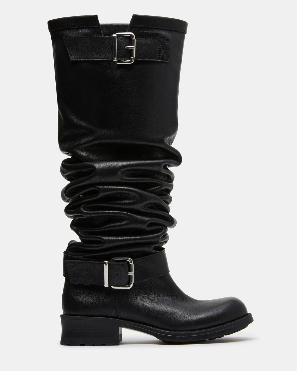CHOPPER Black Leather Over-The-Knee Buckles Moto Women's Boot | Steve Madden