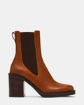 DALEY Cognac Leather Block Heel Chelsea Women's Ankle Boot | Steve Madden