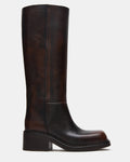 DAVOS Cognac Leather Square-Toe Knee High Block Heel Women's Boot | Steve Madden