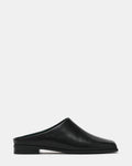 DELPHY Black Leather Slip-On Mule Square-Toe Women's Flat | Steve Madden