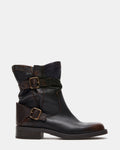 DENIS Brown Distressed Moto Buckles Women's Ankle Boot | Steve Madden