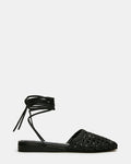 FLUTTER Black Leather Woven Mule Leg-Ties Strappy Women's Flat | Steve Madden