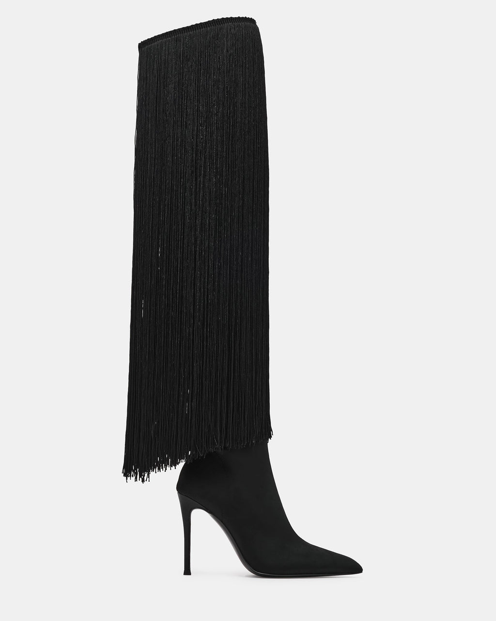 PROVOQUE Black Fringe Over-The-Knee Pointed-Toe Women's Stiletto Boot | Steve Madden