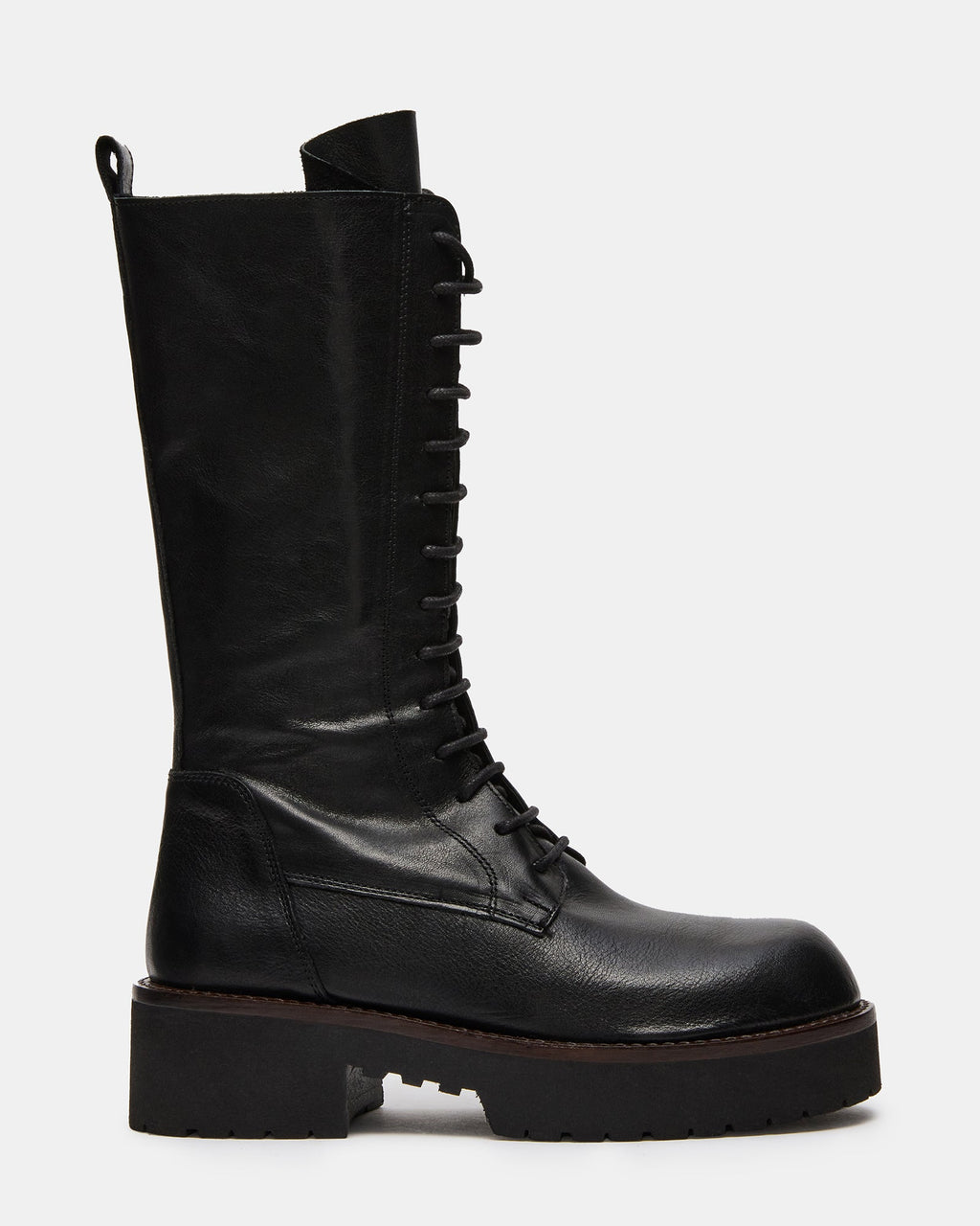 REXX Black Leather Lace-Up Lug Platform Women's Boot | Steve Madden