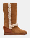 WOODSIDE Faux Fur Chestnut Suede Fold-Over Wedge Women's Boot | Steve Madden