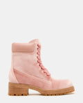 YORK Pink Velvet Lace-Up Combat Women's Ankle Boot | Steve Madden